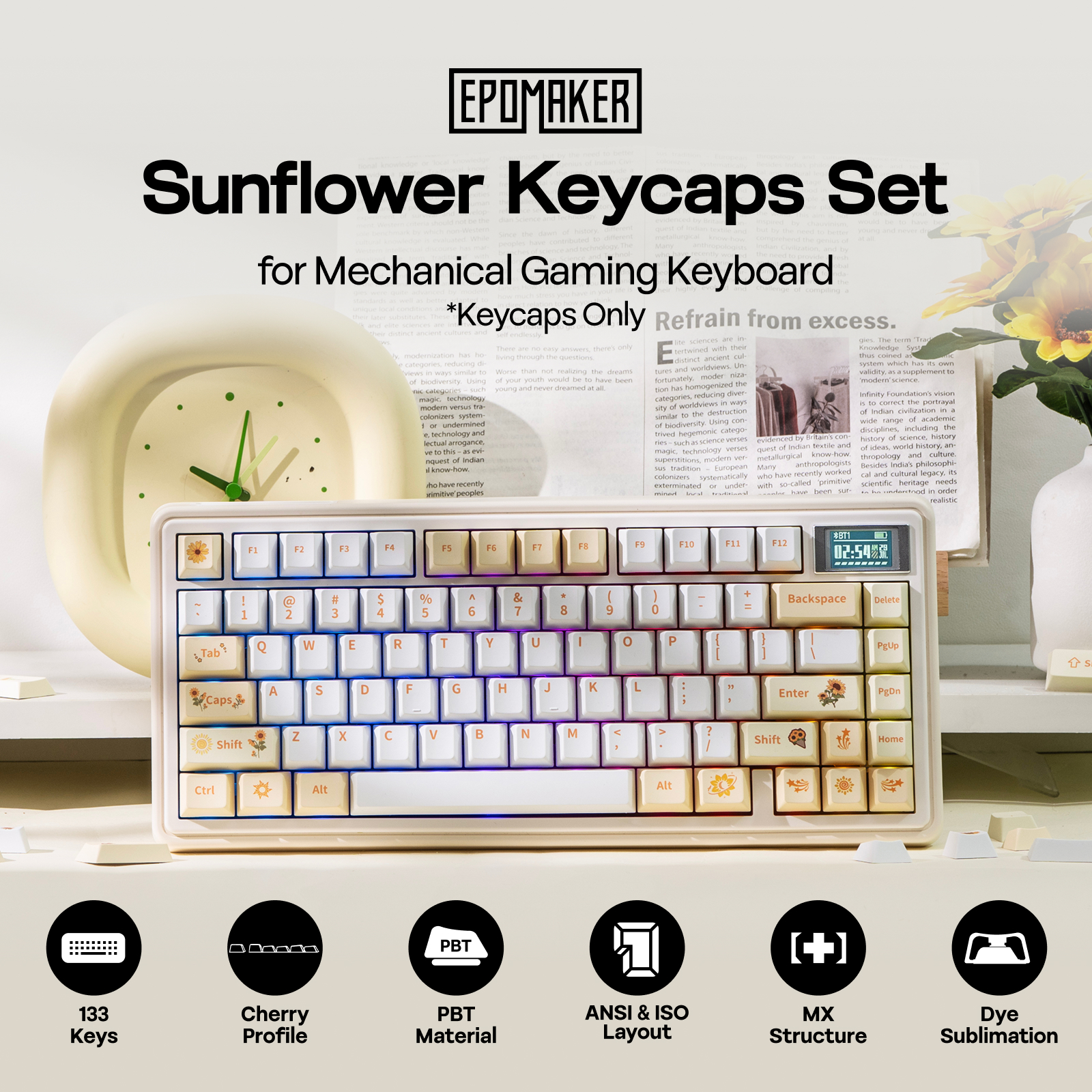 Gaming Keyboard Mechanical Wireless - EPOMAKER Sunflower Keycaps Set 133 Cherry