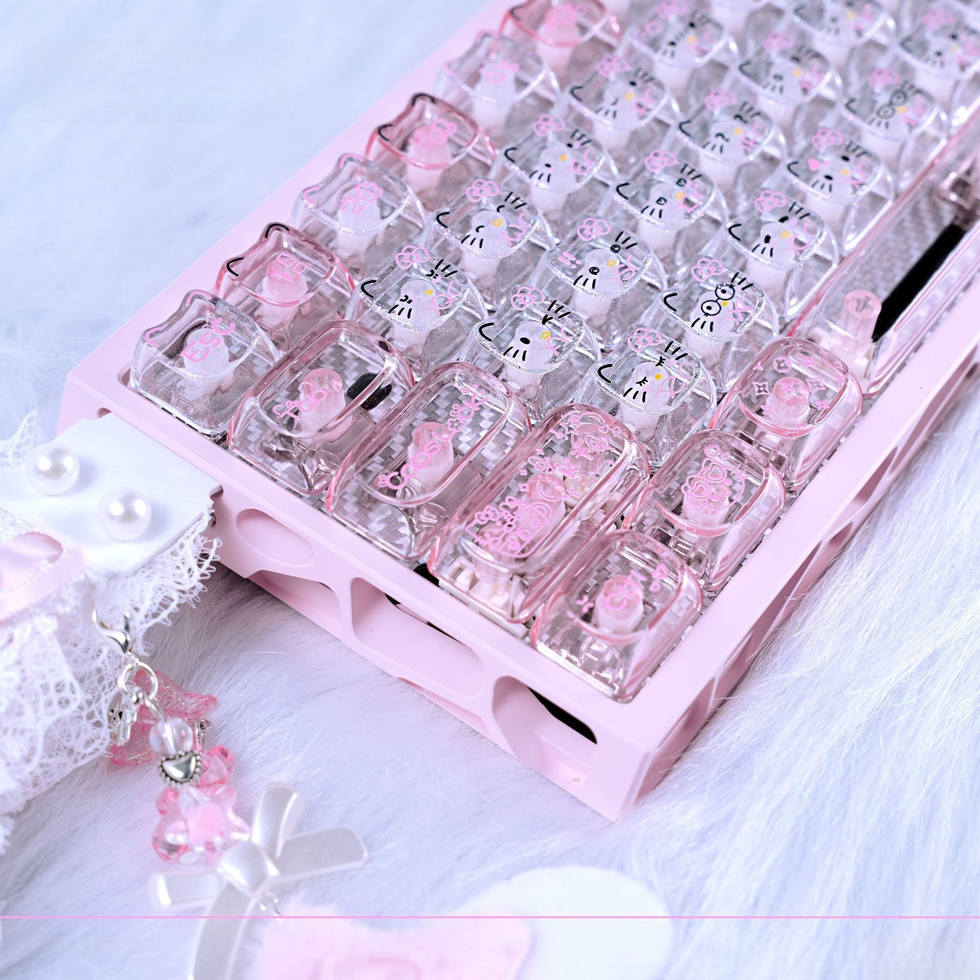 Gaming Keyboard 2026 - Anime Sanrio Hello Kitty Transparent Keycaps