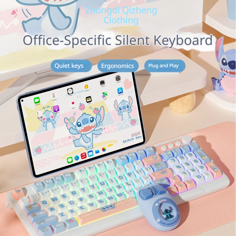 Gaming Keyboard And Mouse Set - Disney Stitch Silent Noiseless Keyboard And