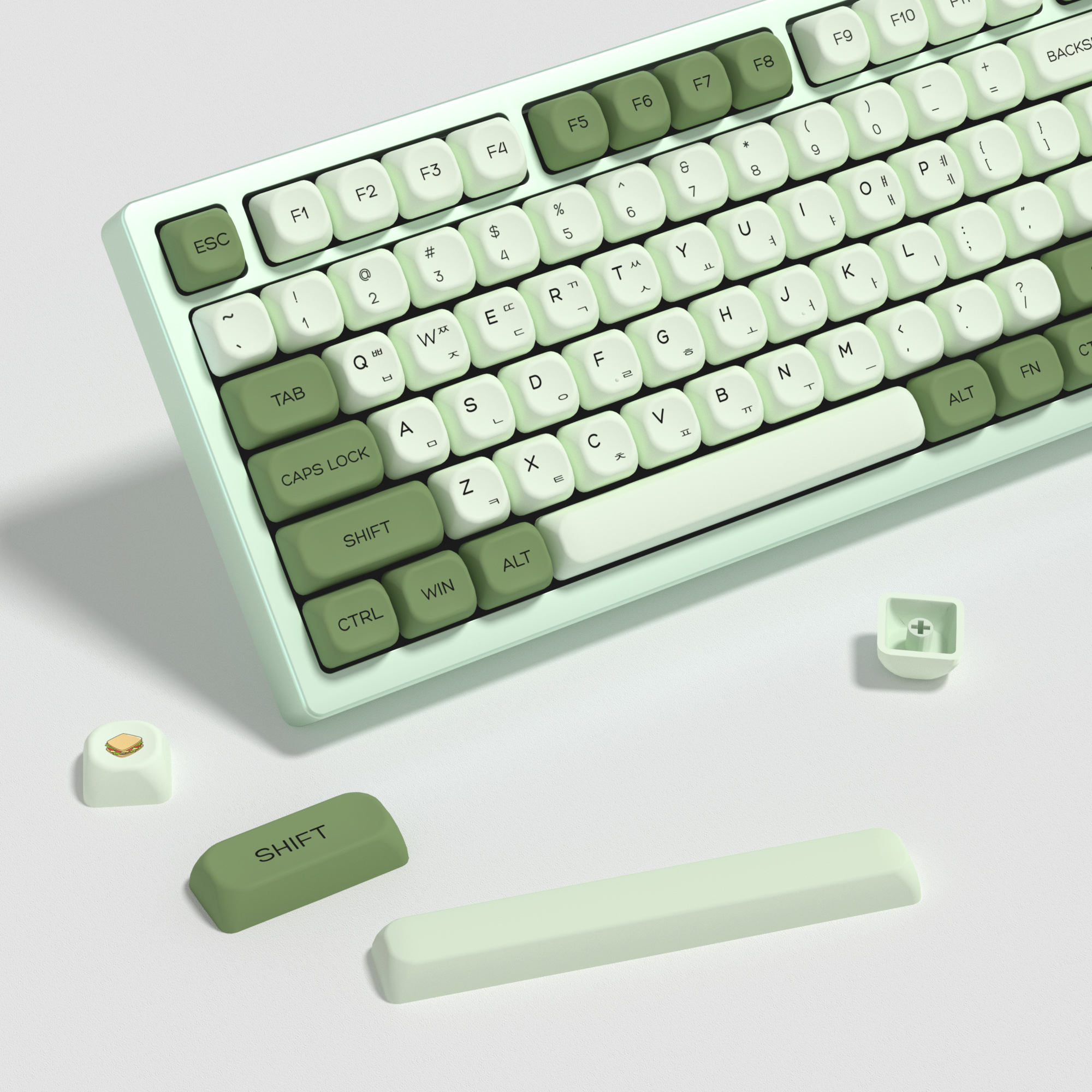 Gaming Keyboard No Number Pad - KBDiy Matcha Korean Keycap Green MAC