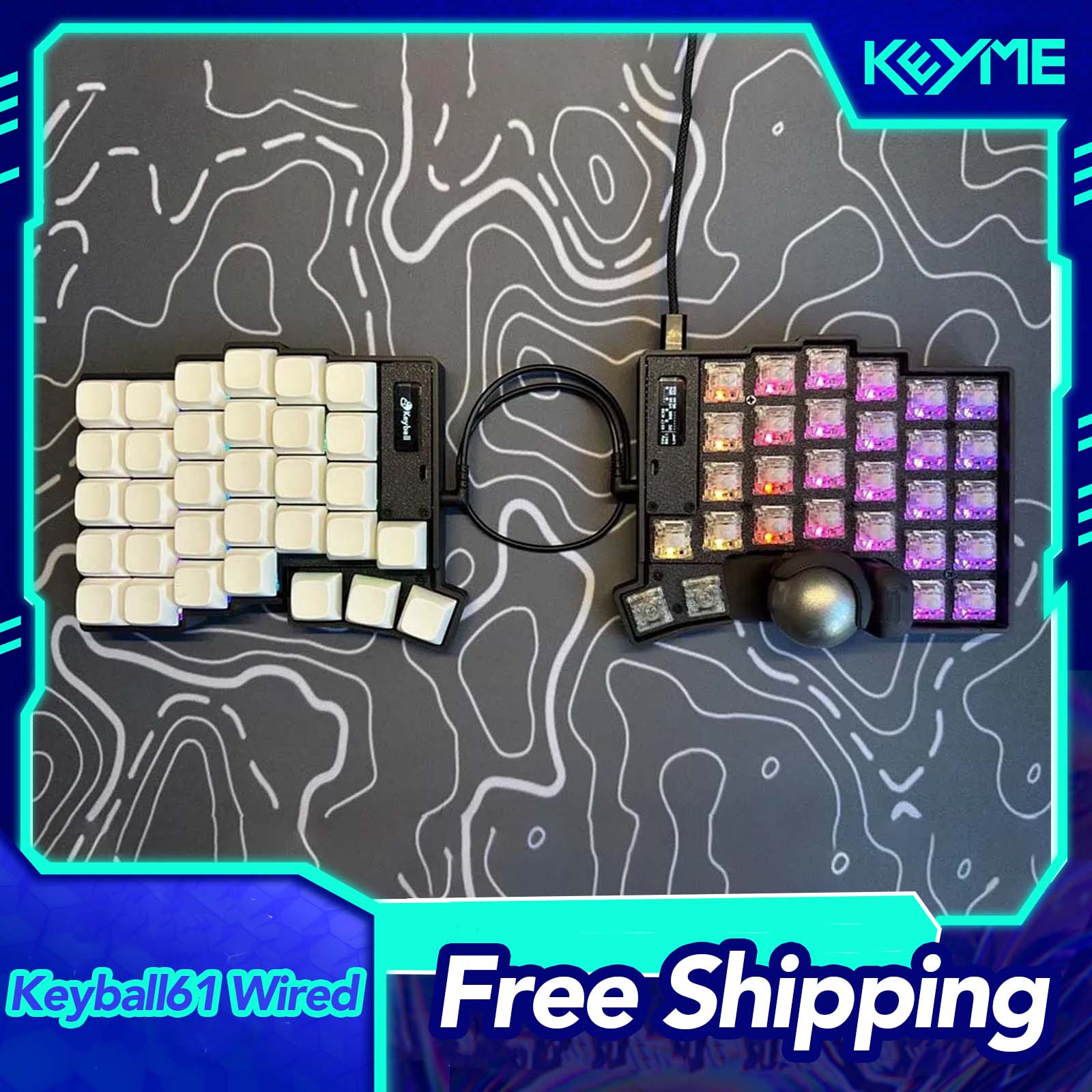 Gaming Keyboard Bundle - Keyball 39/44/61 Split Keyboard Kit With