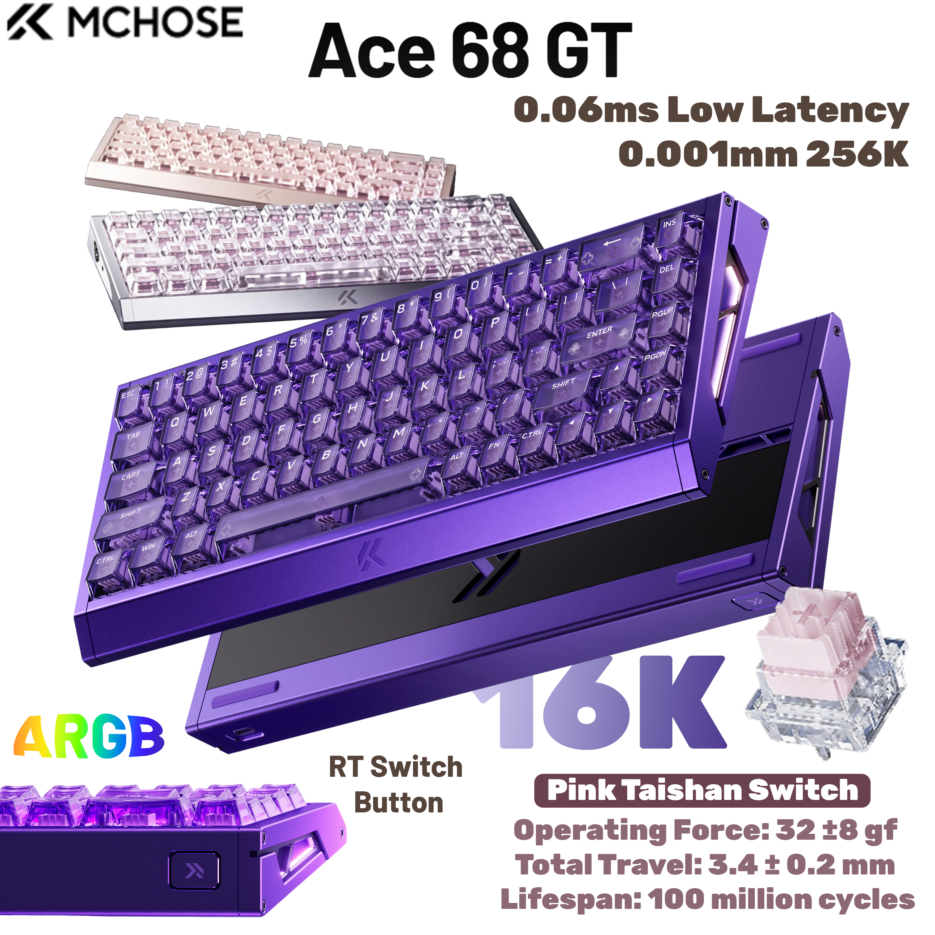 Gaming Keyboard Hot Swappable - MCHOSE Ace 68 GT Aluminum Alloy