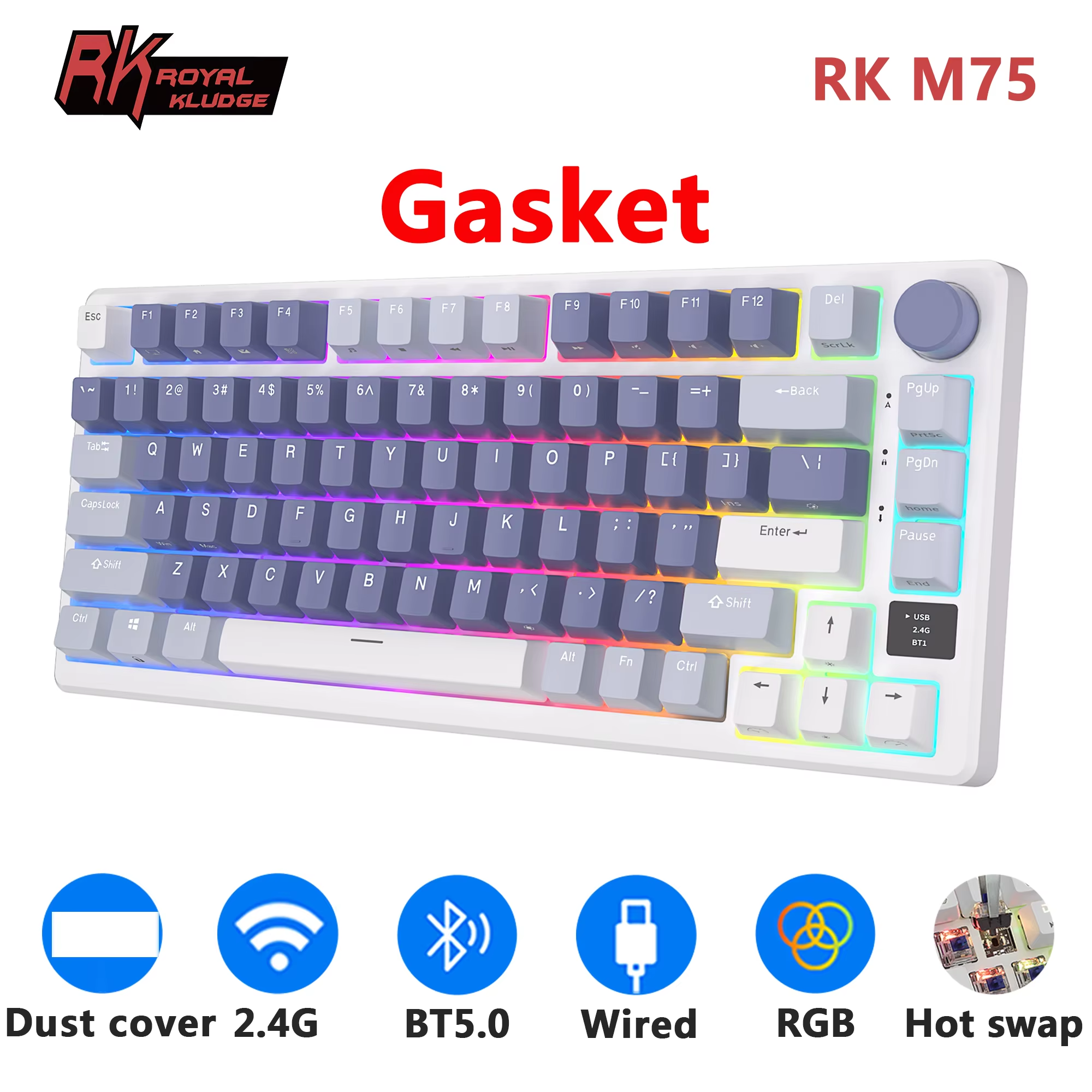 Gaming Keyboard Bundle - RK ROYAL KLUDGE M75 2.4G Wireless/Bluetooth/USB-C