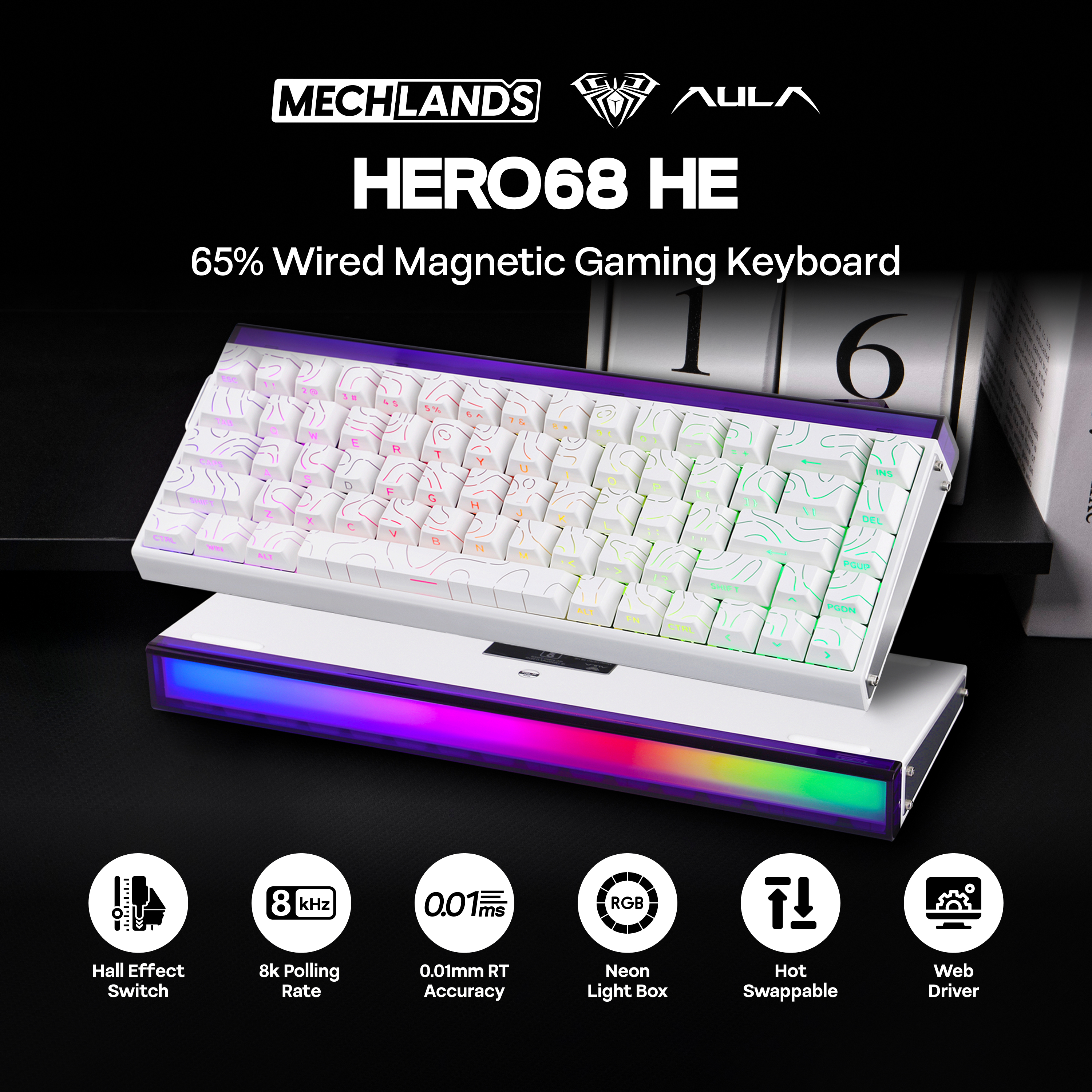 AULA Hero68 HE 65% ANSI US Lay - مراجعة Gaming Keyboard Hall Effect Switches وسعره