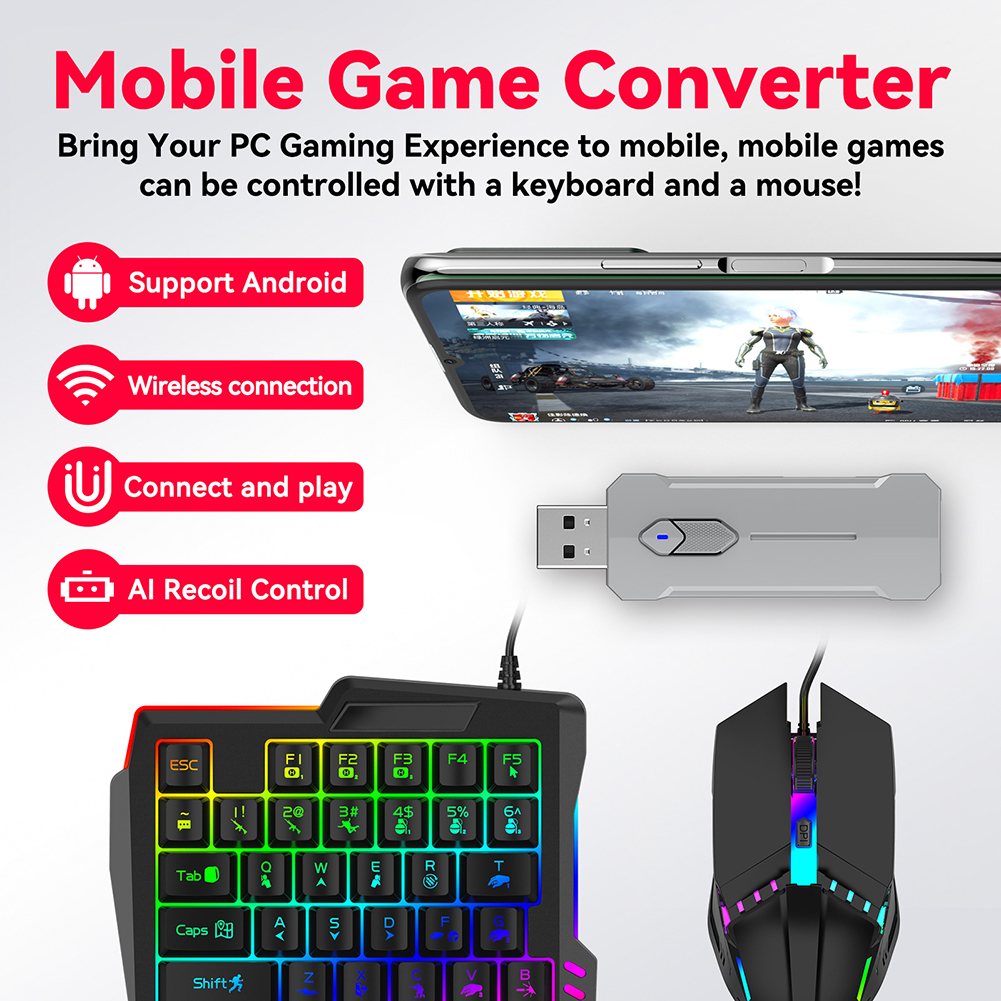 5 in 1 Mobile Game Converter K - مراجعة Gaming Keyboard And Mouse Set وسعره