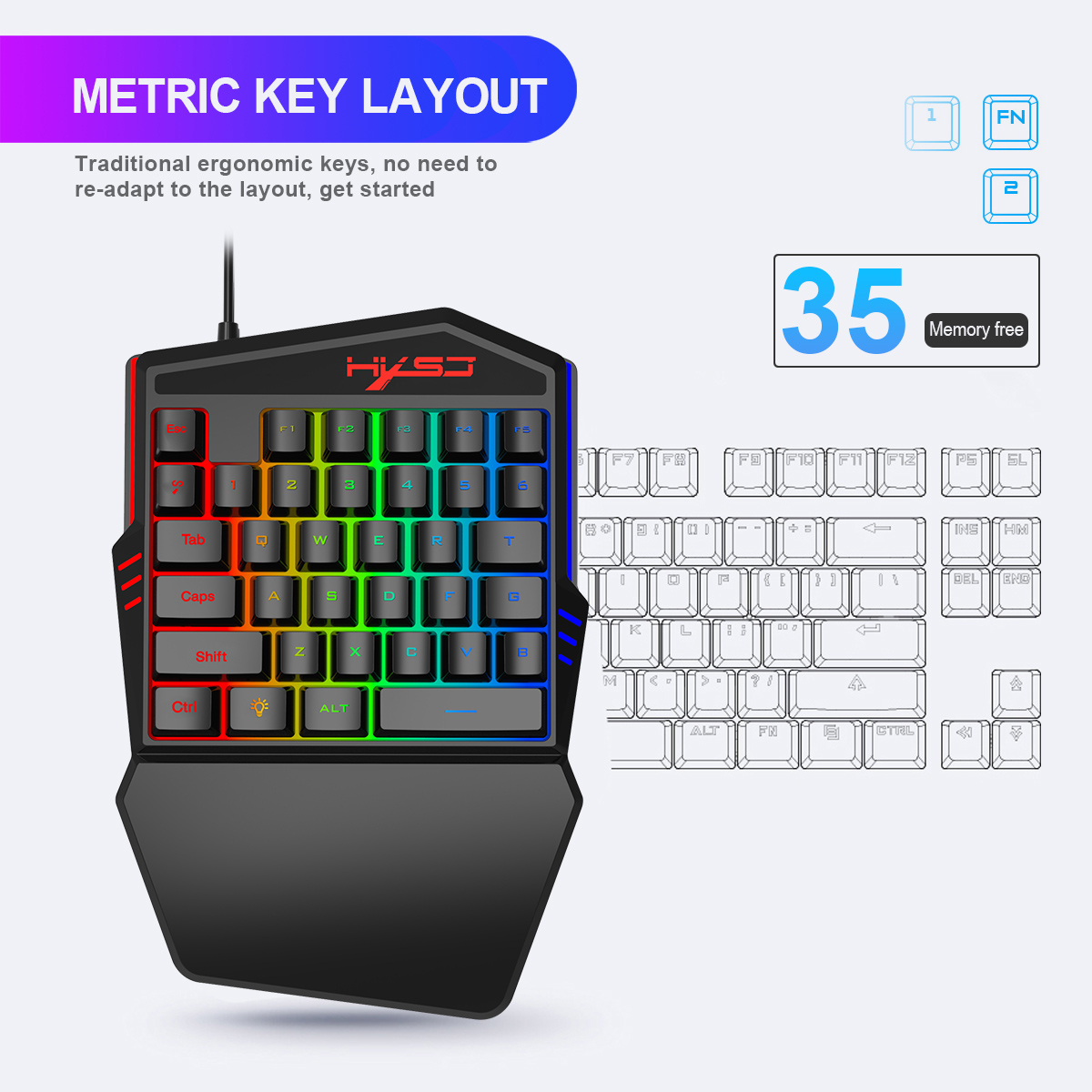 HXSJ V100 V100-2 35 Key Gaming - مراجعة Gaming Keyboard Half وسعره