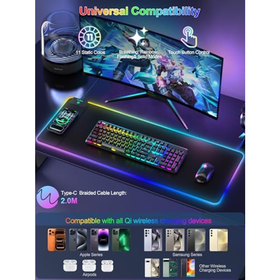 Mouse Pad with 15W Wireless Ch - مراجعة Gaming Keyboard No Number Pad وسعره