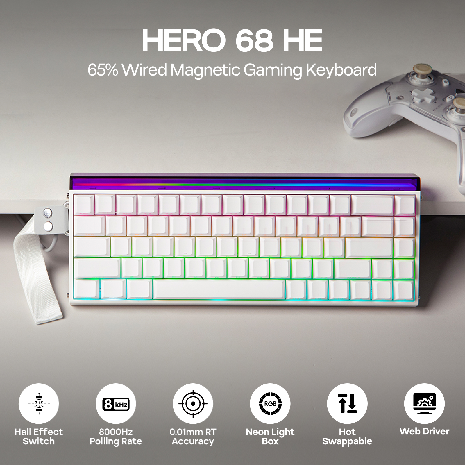 AULA Hero68 HE 65% ANSI QWERTY - مراجعة Gaming Keyboard Hall Effect Switches وسعره
