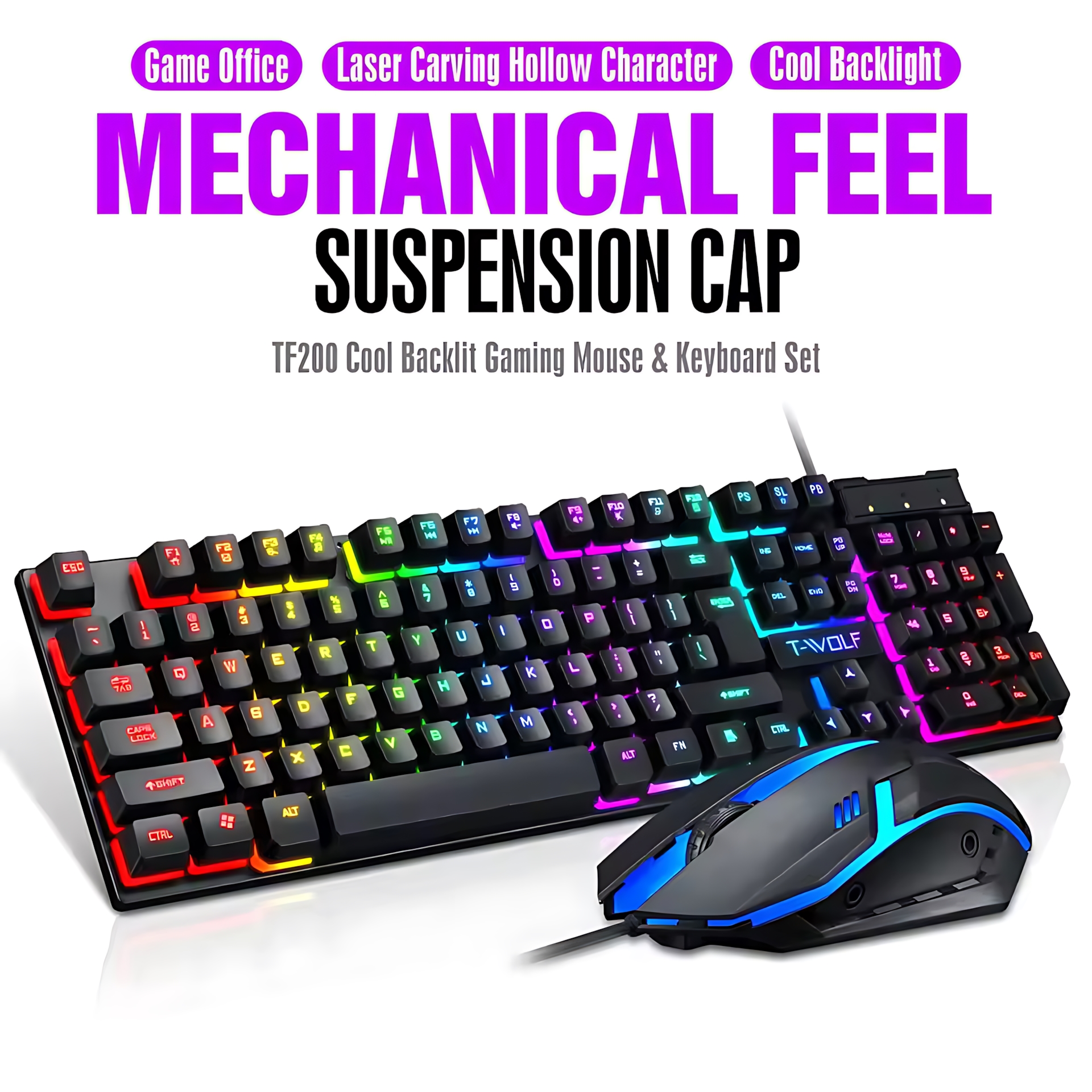 Rainbow Backlit Wired Keyboard - مراجعة Gaming Keyboard Bundle وسعره