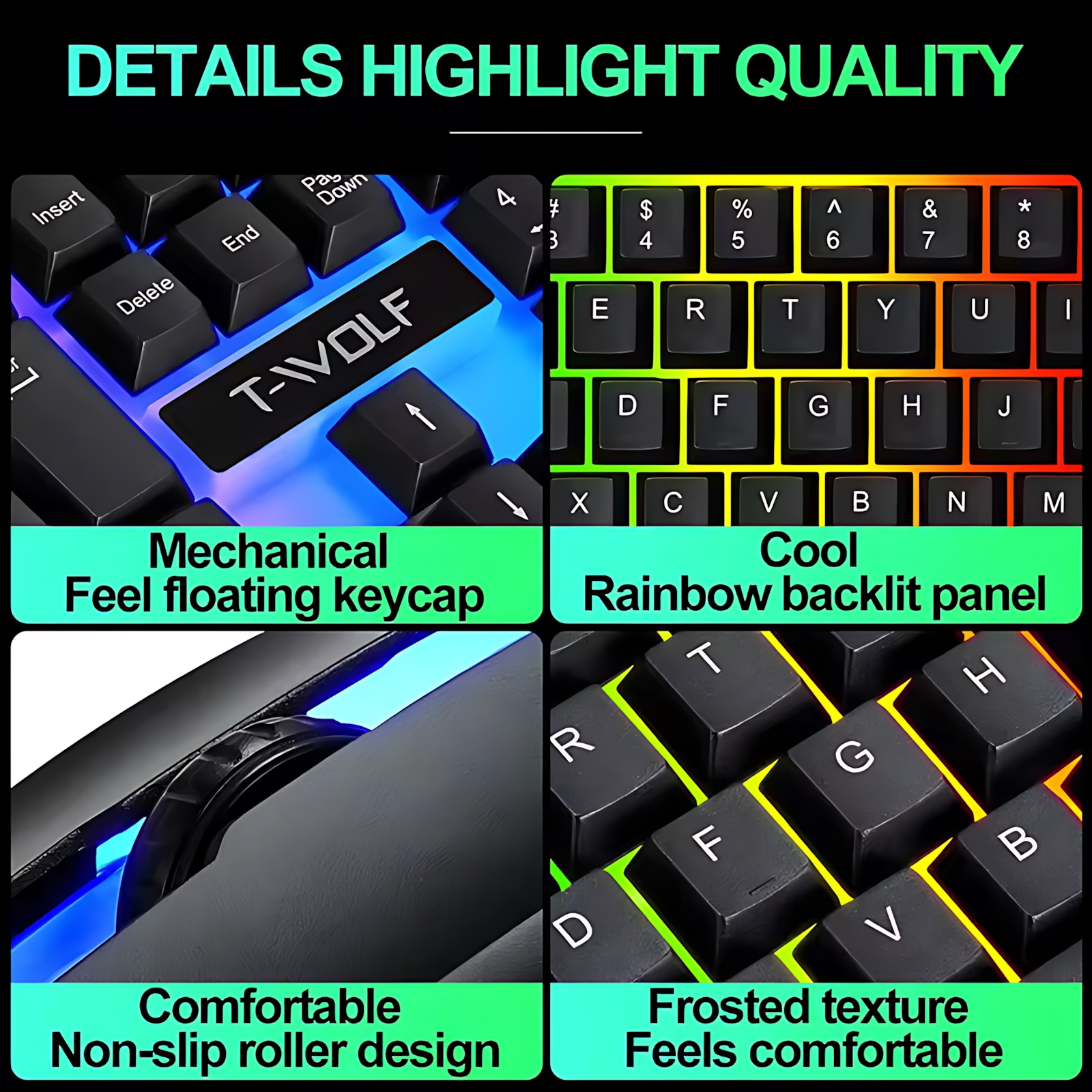 Rainbow Backlit Wired Keyboard - مراجعة Gaming Keyboard Bundle وسعره