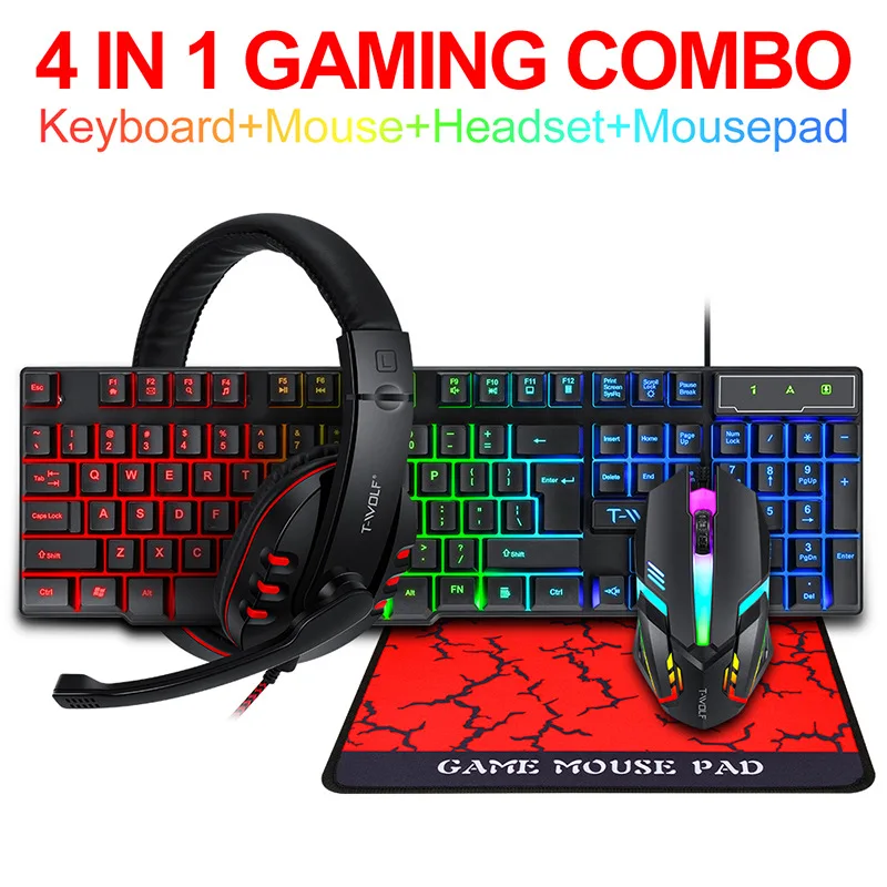 T-WOLF Game Four Piece TF800 I - مراجعة Gaming Keyboard And Mouse Set وسعره