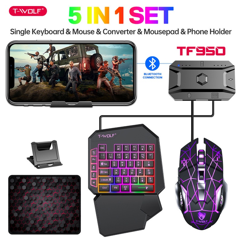 T-Wolf Tf950 5 In 1 One Handed - مراجعة Keyboard Mouse Bundle Gaming وسعره