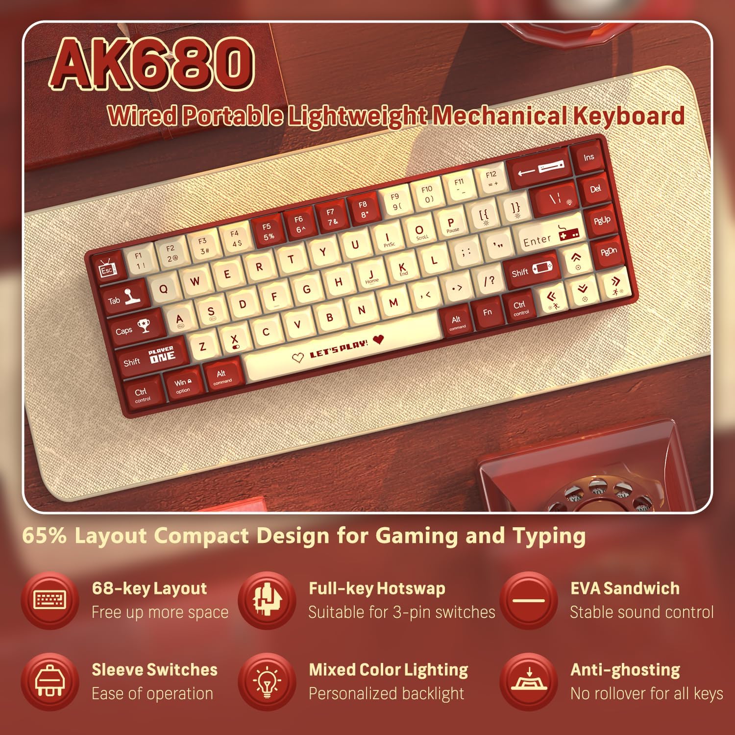 MAMBASNAKE x ATTACK SHARK AK68 - مراجعة Gaming Keyboard Half وسعره