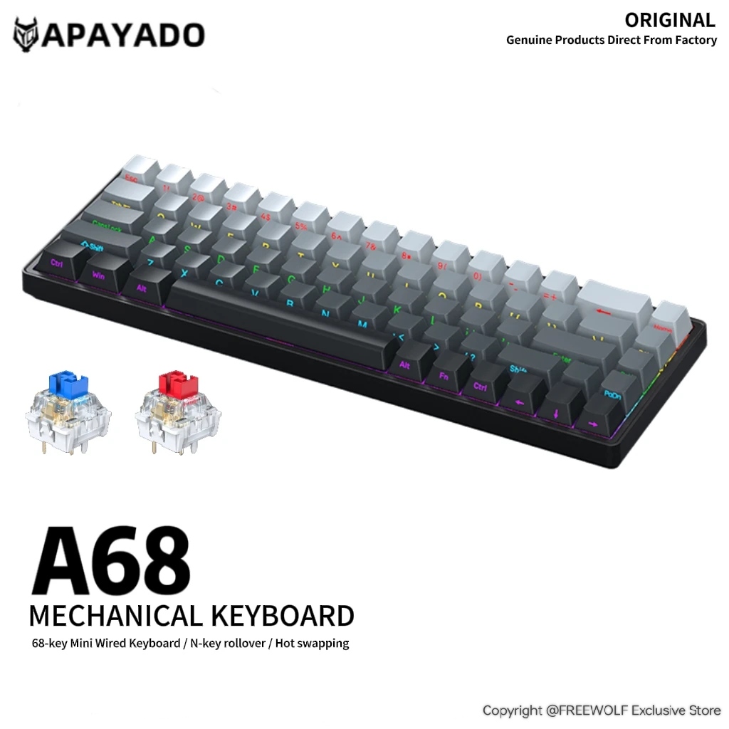 APAYADO A68 Wired Mechanical K - مراجعة Gaming Keyboard Half وسعره